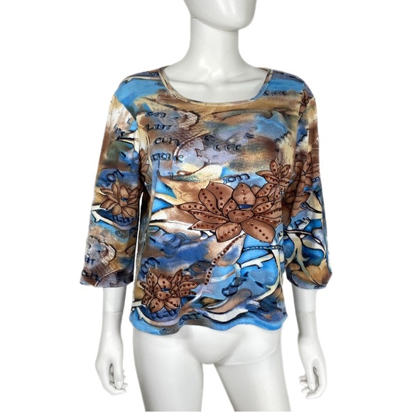 Take Two Vintage Sequin Floral 3/4 Sleeve Top - Picture 1 of 5
